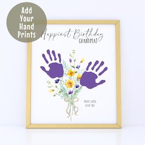 Printable Happy Birthday Handprint Art, Custom Birthday Gift, Handprint Keepsake from Child to Grandma Grandmother