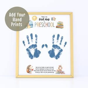 Printable First Day of School Handprint Art, Back to School, Memorable First Day of Preschool Keepsake Handprint Art Craft