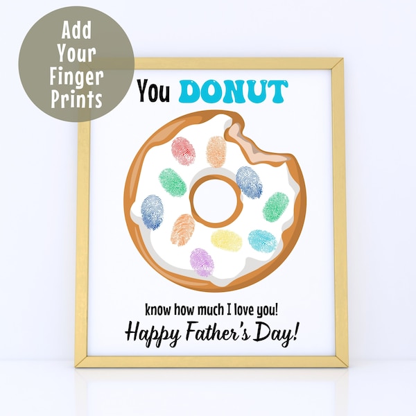 Father's Day Handprint Keepsake Art, Gift for Dad, Toddler Craft Activity, Personalized Keepsake, Fingerprint Donut Card for Dad or Grandpa