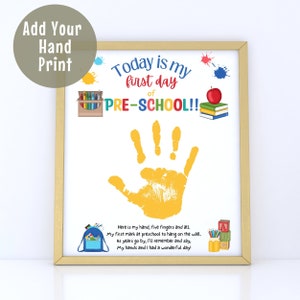 First Day of School Handprint Art, Back to School, Memorable First Day of Preschool Keepsake Handprint Art Craft, Child Kids Teacher