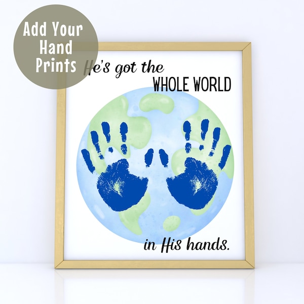 He's Got the Whole World In His Hands Preschool Craft, Christian Handprint Art, Personalized Gift, Bible Keepsake, Toddler Activity