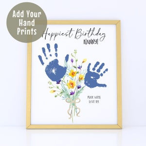 Impression artistique joyeux anniversaire empreinte de main, cadeau d'anniversaire personnalisé, souvenir empreinte de main de l'enfant à la grand-mère