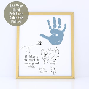 Regalo di apprezzamento per l'insegnante, modello di artigianato artistico con impronta a mano, pagina da colorare per l'insegnante, regalo di ringraziamento, pagina da colorare di Winnie the Pooh