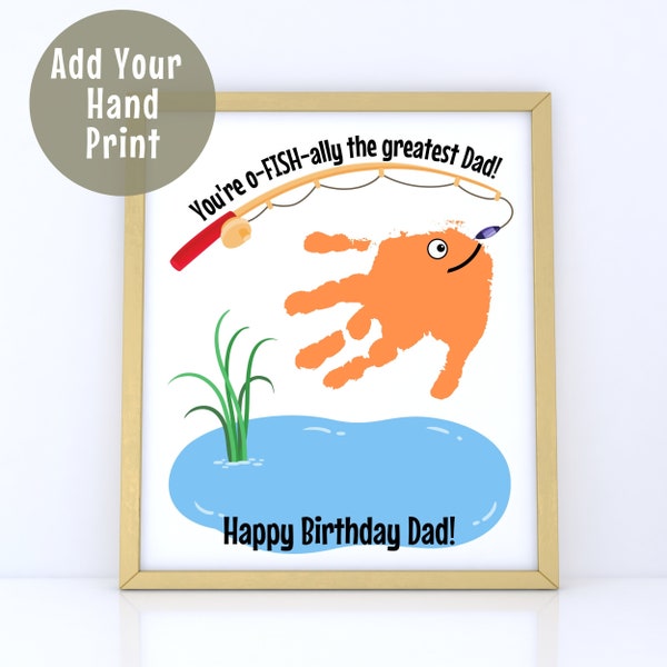 Printable Happy Birthday Handprint Art, Custom Birthday Gift, Handprint Keepsake from Child to Dad Daddy Father