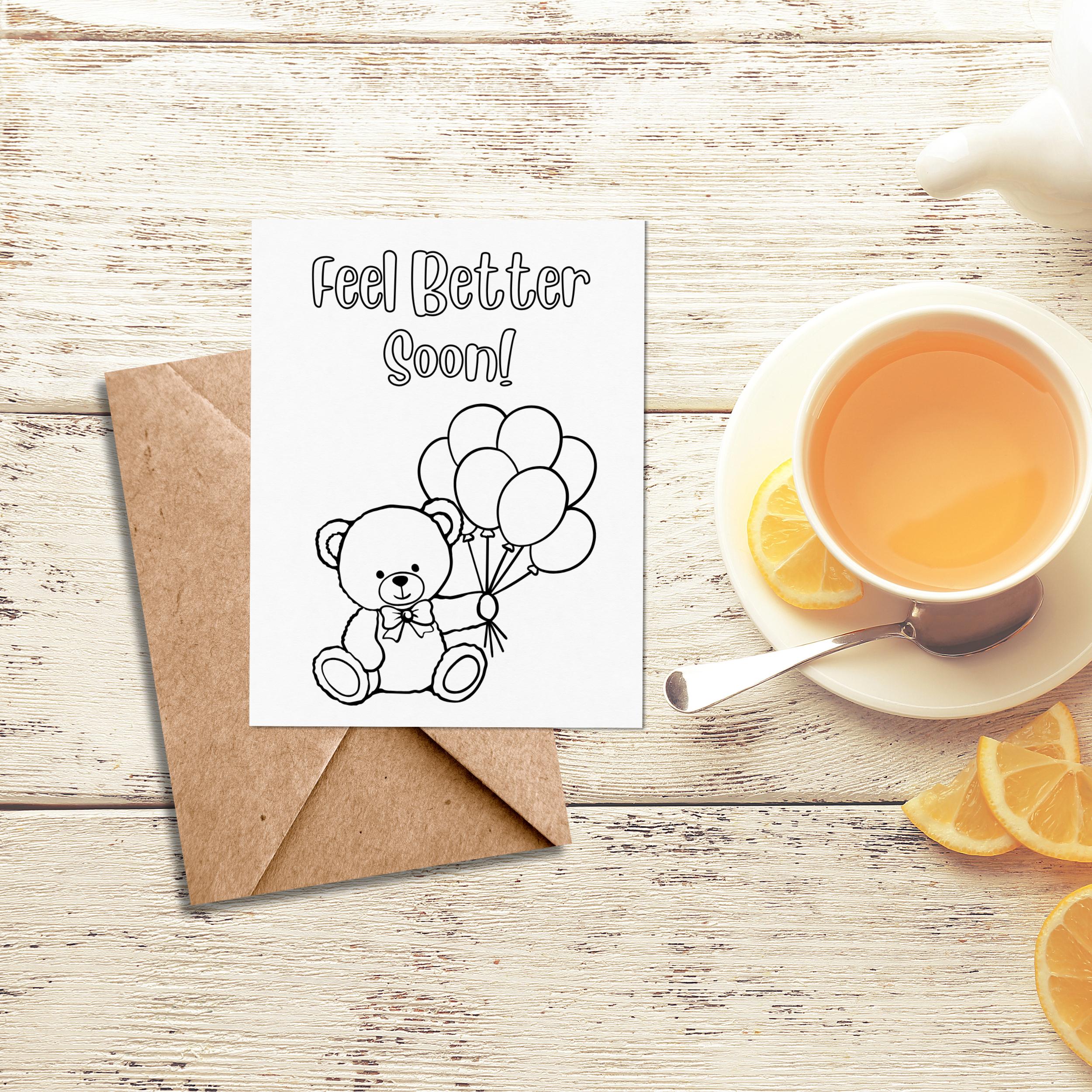 10 Printable Get Well Coloring Cards, Feel Better Soon Keepsake Note ...