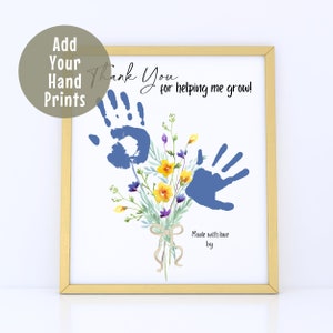 Flower Bouquet Handprint Art, Kids Baby Toddler Craft Printable, Gift For Caregiver Grandparents Parents Teacher, Thanks for Helping me Grow