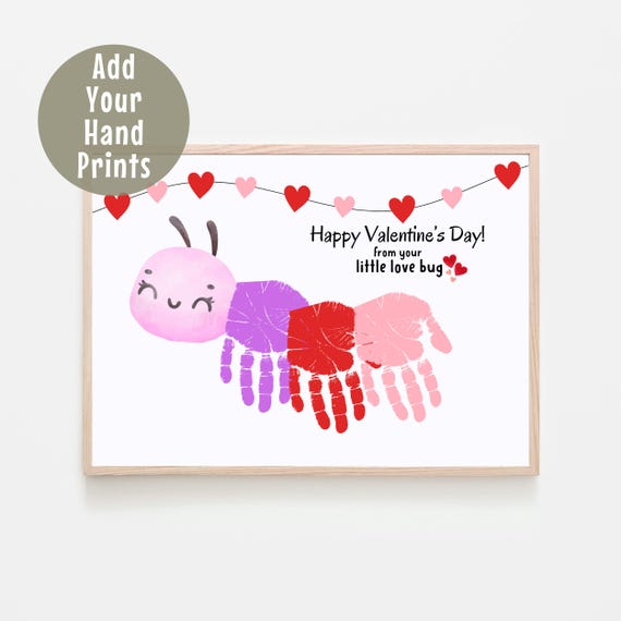 Valentines Day Preschool Craft, Kids Valentines, Handprint Love Bug Art, Personalized Valentines Gift, Handprint Keepsake, Toddler Activity