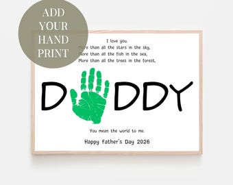 Arte de recuerdo con huella de mano para el Día del Padre, regalo para papá, manualidades para el Día del Padre, recuerdo personalizado, tarjeta con huella de mano para papá/padre