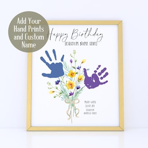 Druckbare alles Gute zum Geburtstag Handabdruck Kunst, individuelles Geburtstagsgeschenk, Handabdruck Andenken vom Kind bis zur Mama Mama Mutter