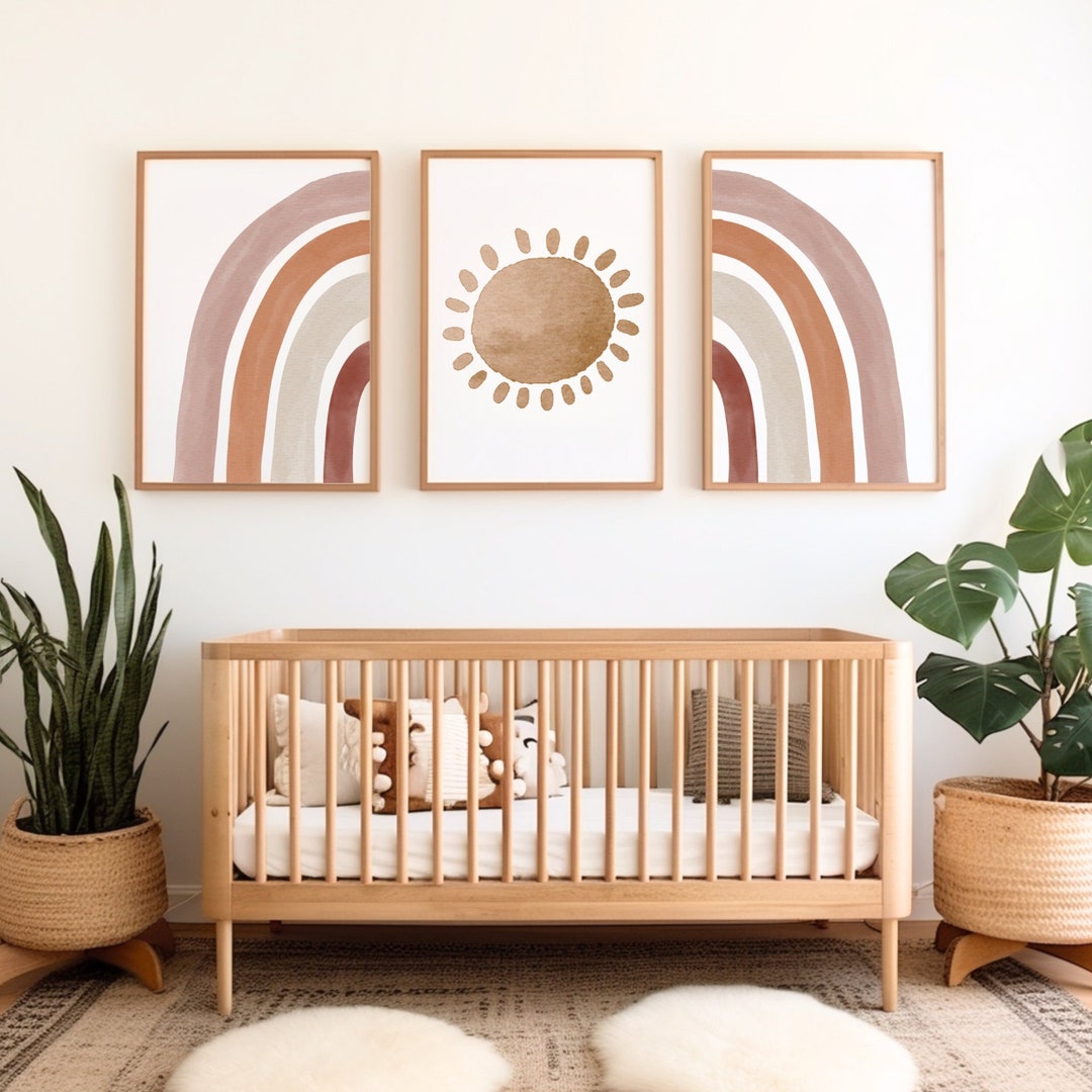 Nursery Print Set of 3, Boho Nursery Art, Sun and Rainbow Nursery ...