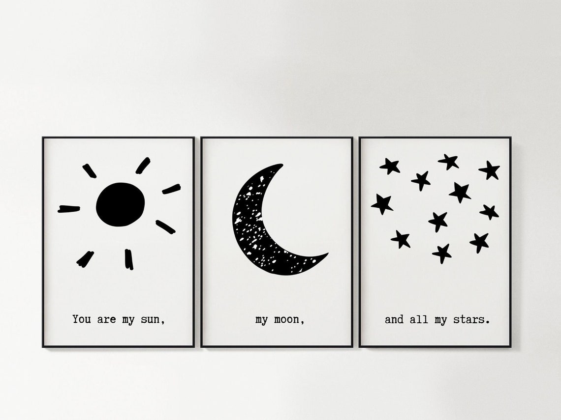 Moon and Stars Nursery Wall Art Digital Download Set of 3 Etsy