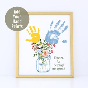 Flower Bouquet Handprint Art, Kids Baby Toddler Craft Printable, Gift For Caregiver Grandparents Parents Teacher, Thanks for Helping me Grow
