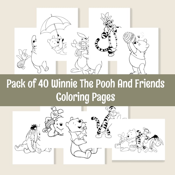 Winnie-The-Pooh Coloring Pages, Digital Download, Winnie The Pooh Coloring Page, Printable Coloring Pages for Kids and Toddlers