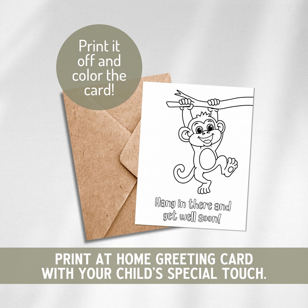 Printable Get Well Coloring Card, Feel Better Soon Keepsake Note Card ...