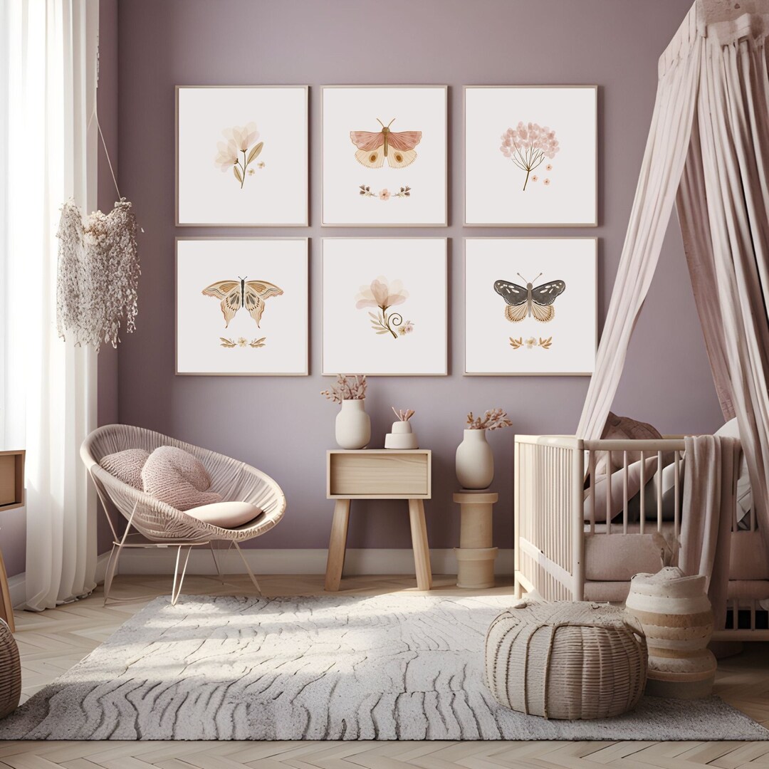 Boho Butterflies Nursery Printable Art Blush Pink Girls - Etsy