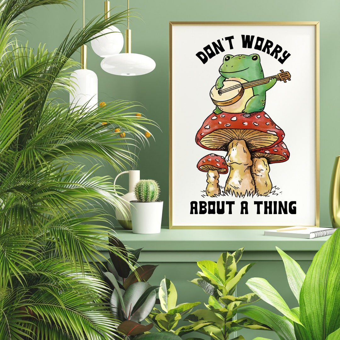 Cottagecore Frog on a Mushroom Printable Art Toadstool Print - Etsy