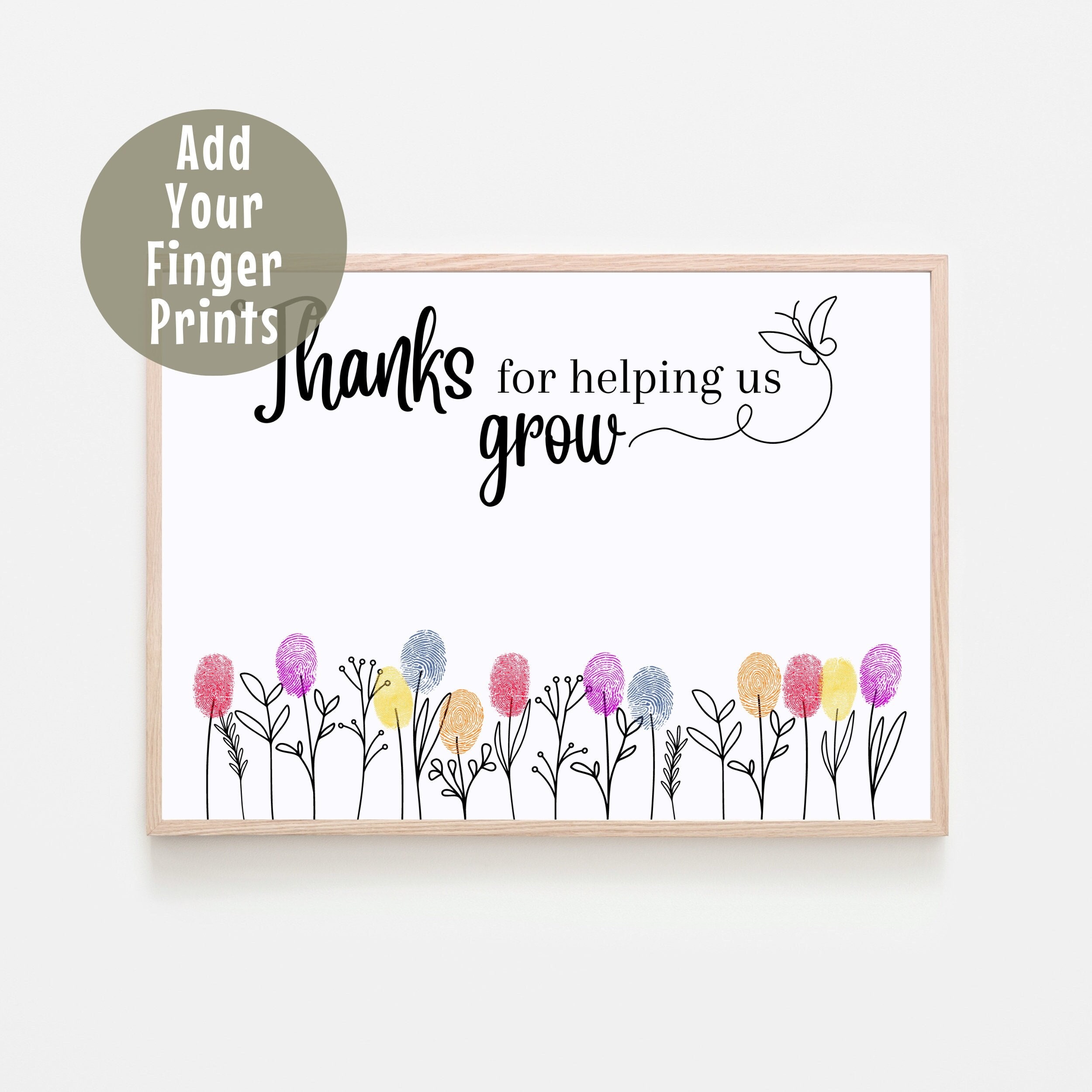 Teacher Appreciation Gift Keepsake Fingerprint Art Craft Template, Wildflower Teacher Thank You Gift, Thanks for Helping Us Grow