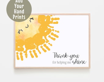 Sunshine Handprint Art, Kids Baby Toddler Craft Printable, Gift For Caregiver Grandparents Parents Teacher, Thanks for Helping me Shine