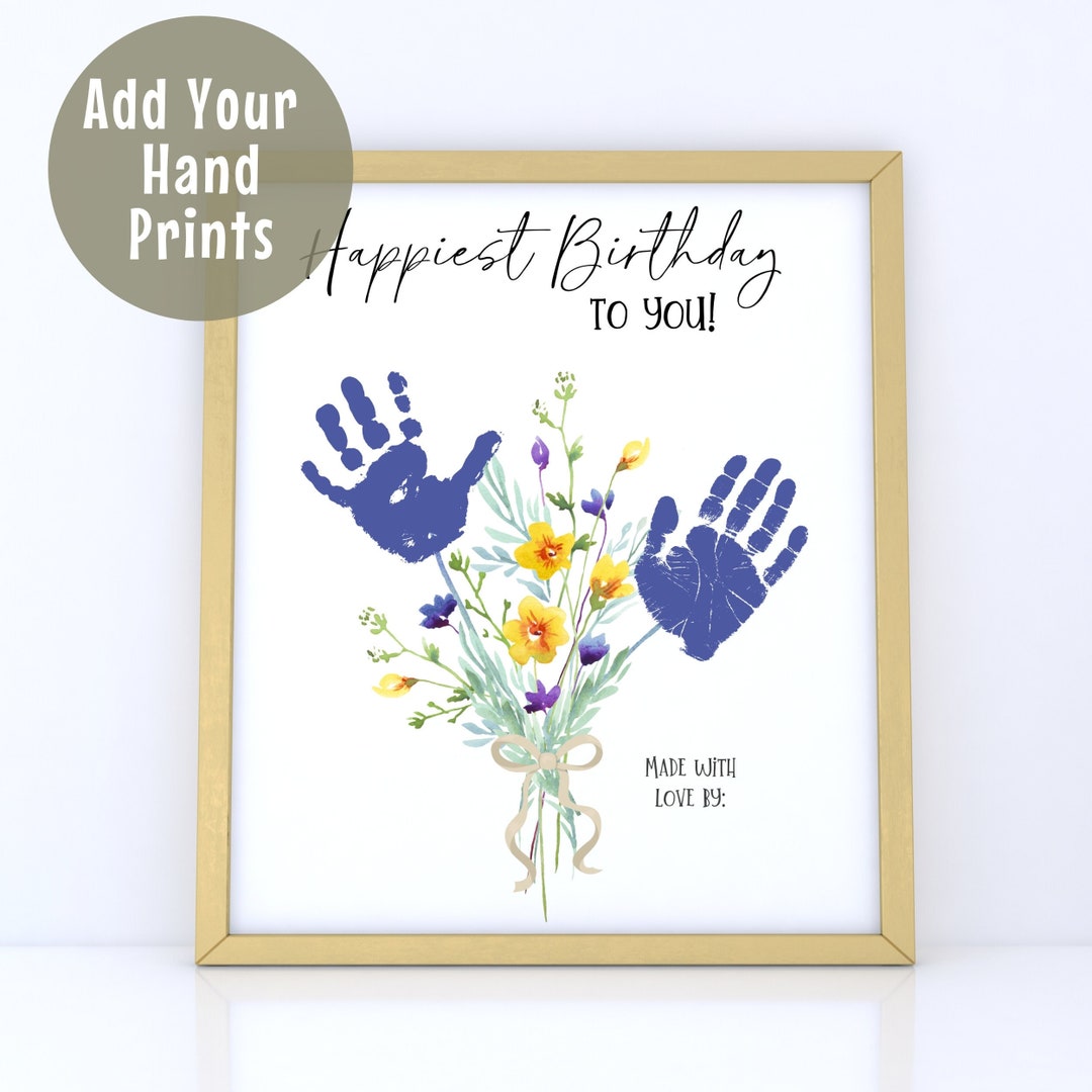 Printable Happy Birthday Handprint Art, Custom Birthday Gift, Handprint