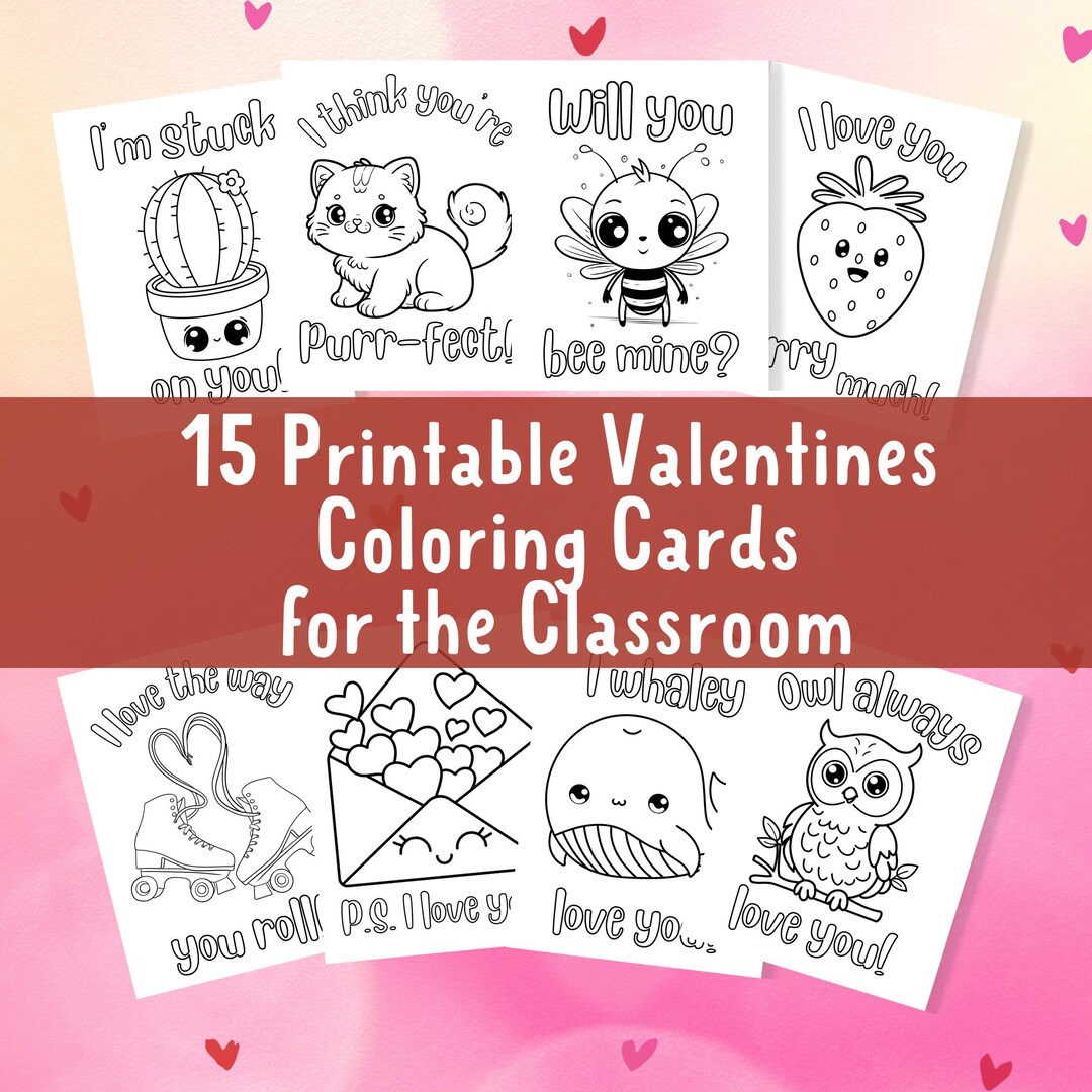 15 Printable Valentines Day Coloring Cards, Keepsake Note Cards for the ...