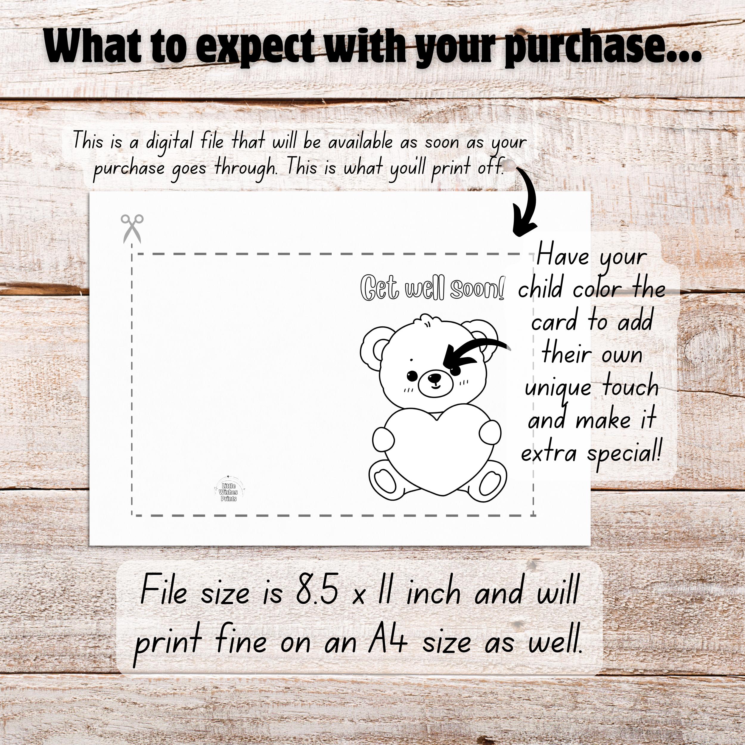 10 Printable Get Well Coloring Cards, Feel Better Soon Keepsake Note ...