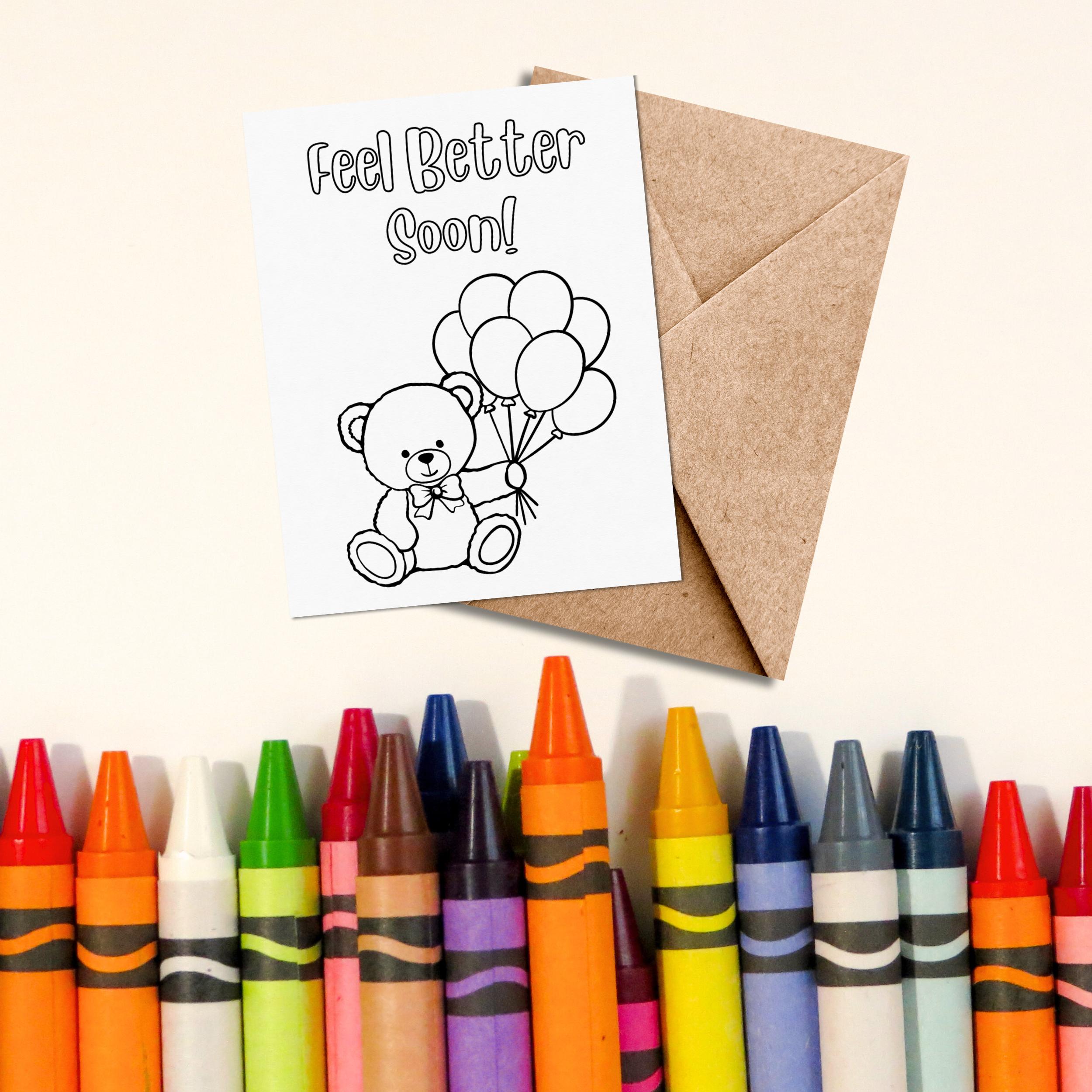 Printable Get Well Coloring Card, Feel Better Soon Keepsake Note Card ...