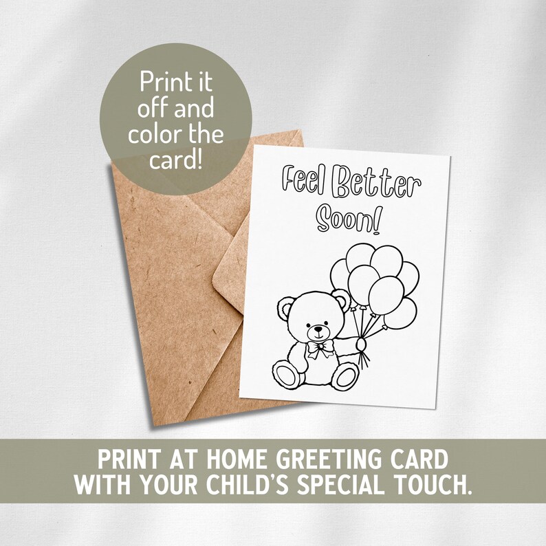 Printable Get Well Coloring Card, Feel Better Soon Keepsake Note Card ...