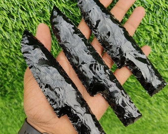 Bulk 3 pieces Black Obsidian Athame, Obsidian Knife, Man Handmade Knife Gemstone, Hand Knapped Black Obsidian Crystal Knife 5.5-6&quot; Inches