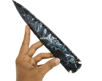 Large 10" Black Obsidian Arrowhead, Hand Knapped Crystal