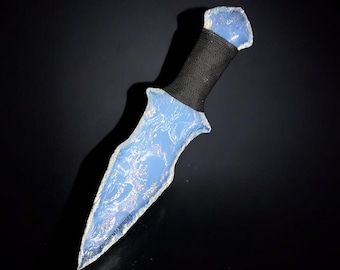 Handmade Double Edge Opalite Knife with Intricately Wrapped Thread Handle,Artisan Knife,Unique Collectible Hunting Dagger,Gift for Him.