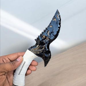 Unique Carved Obsidian Lava Blade With White Thread Knife,Obsidian Athame,Viking,Obsidian Dagger,Obsidian Knives,Anniversary Gift,10&quot;Inches.