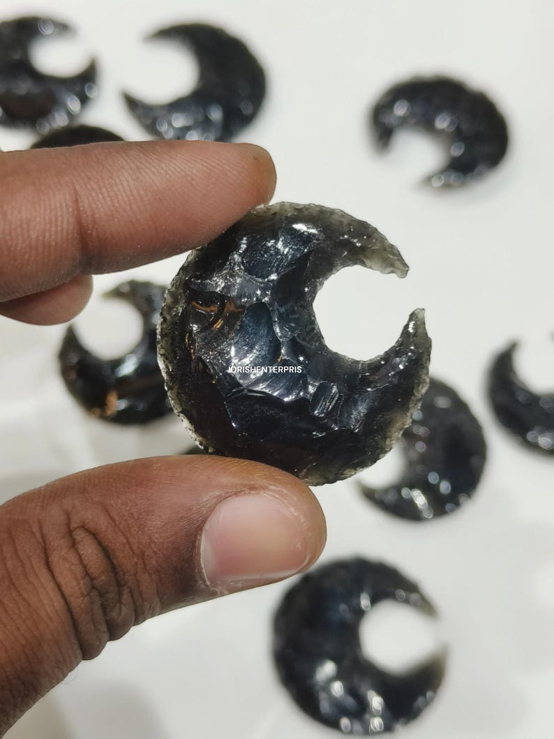Black Obsidian Moon,hand Carved Crystal, Gamestone Moon, Pocket Crystal