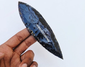 Hand Knapped Black Obsidian Arrowhead - Gemstone Spear Point (5.5-6 Inches)