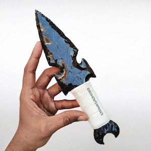 Adaga enorme de obsidiana lunar com faca de fio branco, athame de obsidiana preta, adaga de obsidiana, facas de obsidiana, presente de Natal, facas de caça.