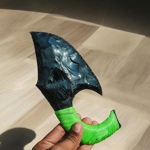 Ascia XL in ossidiana con filo verde, ascia fai da te intagliata a mano, decorazione per la casa, collezione di rocce, pugnale in ossidiana, selce lavorata a mano, coltelli, 8 pollici.