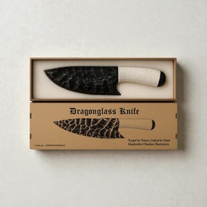 10" Handcrafted Obsidian Knife Wooden Gift Box, Lava Blade White Thread, Gift For Vikings