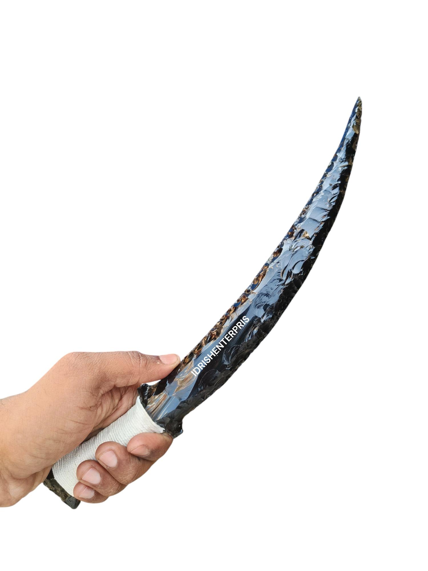 Seltenes extra großes handgefertigtes Samurai-Schwert, einzigartige Sammlerklingen, Geschenk für Jäger und Sammler, Obsidianklinge, Drachenglasmesser.