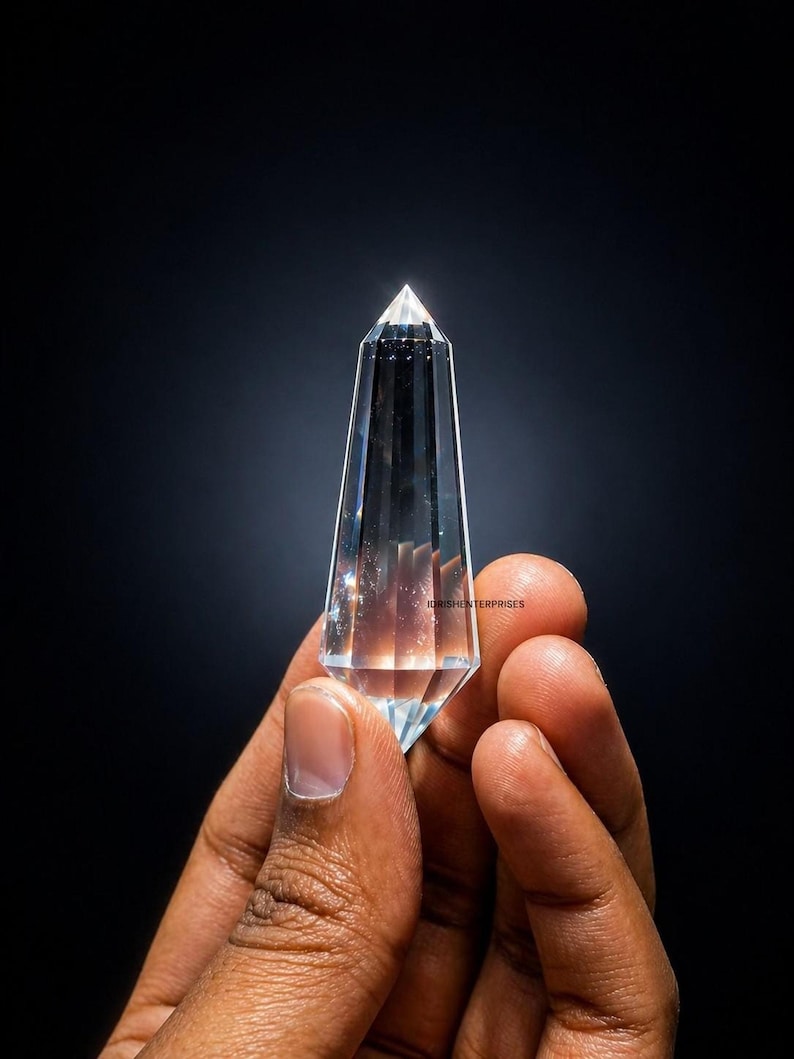 Quartz Wand, Natural Himalayan Vogel Crystal, 50mm 12-Faceted Clear image 1