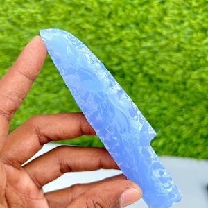 Beautiful BLUE CHALCEDONY Glass Knife Hand Knapped knife Hand Made Daggers Gamestone Lava Blades Gifted Knives Crystal Athame 5.5-6&quot; Inches