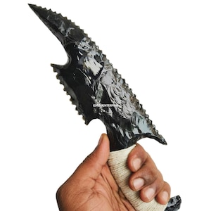 10&quot;Obsidian Blade With White Thread Knife,Black Obsidian Athame,Crystal Knives,Obsidian Dagger,Obsidian Knife, Viking Knife 10&quot;Inches.