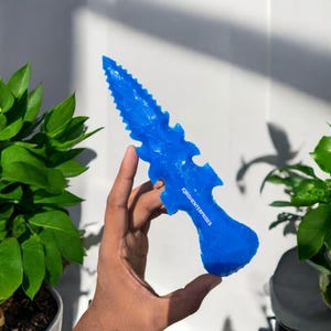 Handmade Blue Chalcedony Glass Chef Knife - 10 Inch Unique Artisan Kitchen Knife, High Quality Etched Decorative Design, Handcrafted Knives.