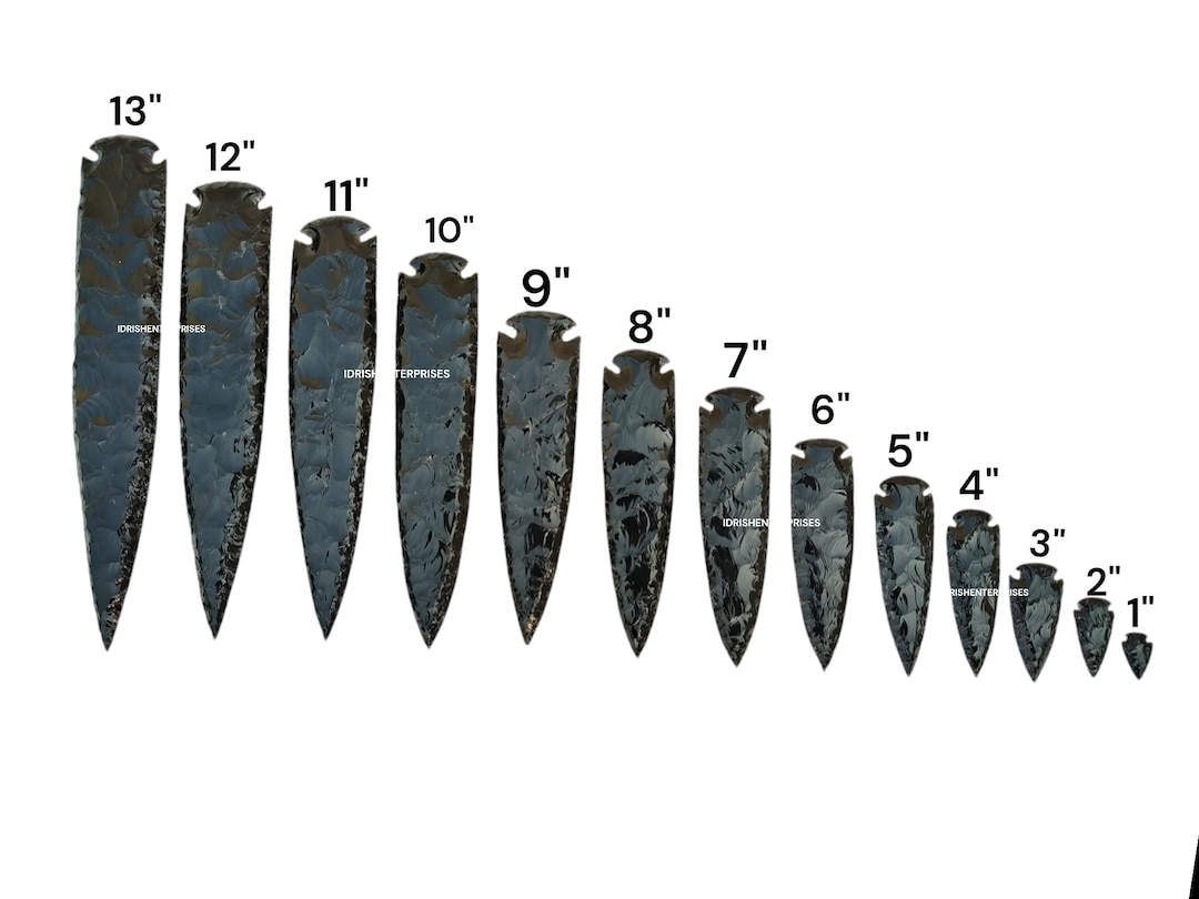 手作りの黒曜石の矢じり | フリントで削ったレプリカ (1 ～ 15 インチ
