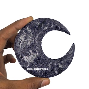 Blue Gold Stone Crescent,Crystal Large Crescent Moon,Obsidian Moon,Handmade Moon,Obsidian Crescent Carving,Hand Craft large Moon,80MM
