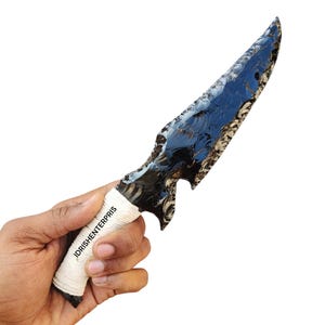 Unique Obsidian Lava Blade With White Thread Knife,Black Obsidian Athame,Viking,Obsidian Dagger,Obsidian Knives, Anniversary Gift,10&quot;Inches