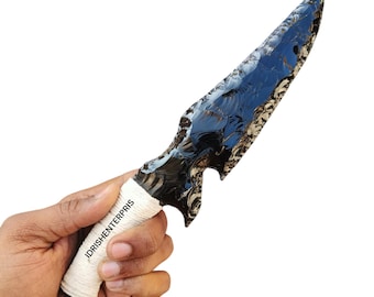 Einzigartige Obsidian Lava Klinge mit Weiß Faden Messer,Schwarz Obsidian Athame,Wikinger,Obsidian Dolch,Obsidian Messer