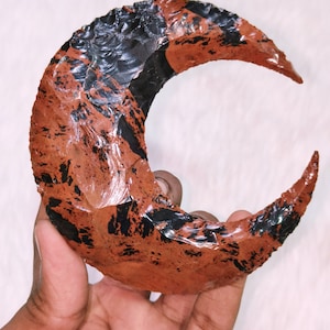 Grande pierre de guérison, cristal de lune, obsidienne acajou, 100 MM, forme de croissant de lune, pierre précieuse artisanale, pierre précieuse, pierre d'opalte