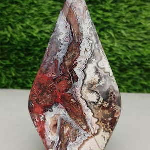 Lacrima di agata messicana naturale, forma libera di agata messicana, intagli di cristallo rosso, decorazioni per la casa in pietra di agata, cristallo curativo Fiamma