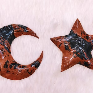Set di 2 pezzi di mogano ossidiana luna stella cristallo fatto a mano tarocchi carta cristallo ossidiana grande luna cristallo ossidiana stella 100 mm