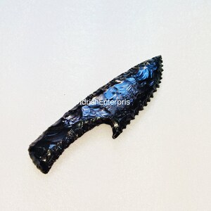 Coltello a punta di squalo di ossidiana nera naturale Coltelli fatti a mano Selce Ossidiana intrecciata a mano Pugnale di cristallo Lama di lava di ossidiana. 5,5-6 pollici