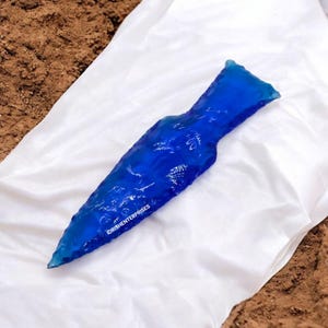 Handcrafted Blue Obsidian Glass Hunting Knife | 5.5–6&quot; Flint Knapped Blade | Primitive Survival Gift | Unique Collectible Knife